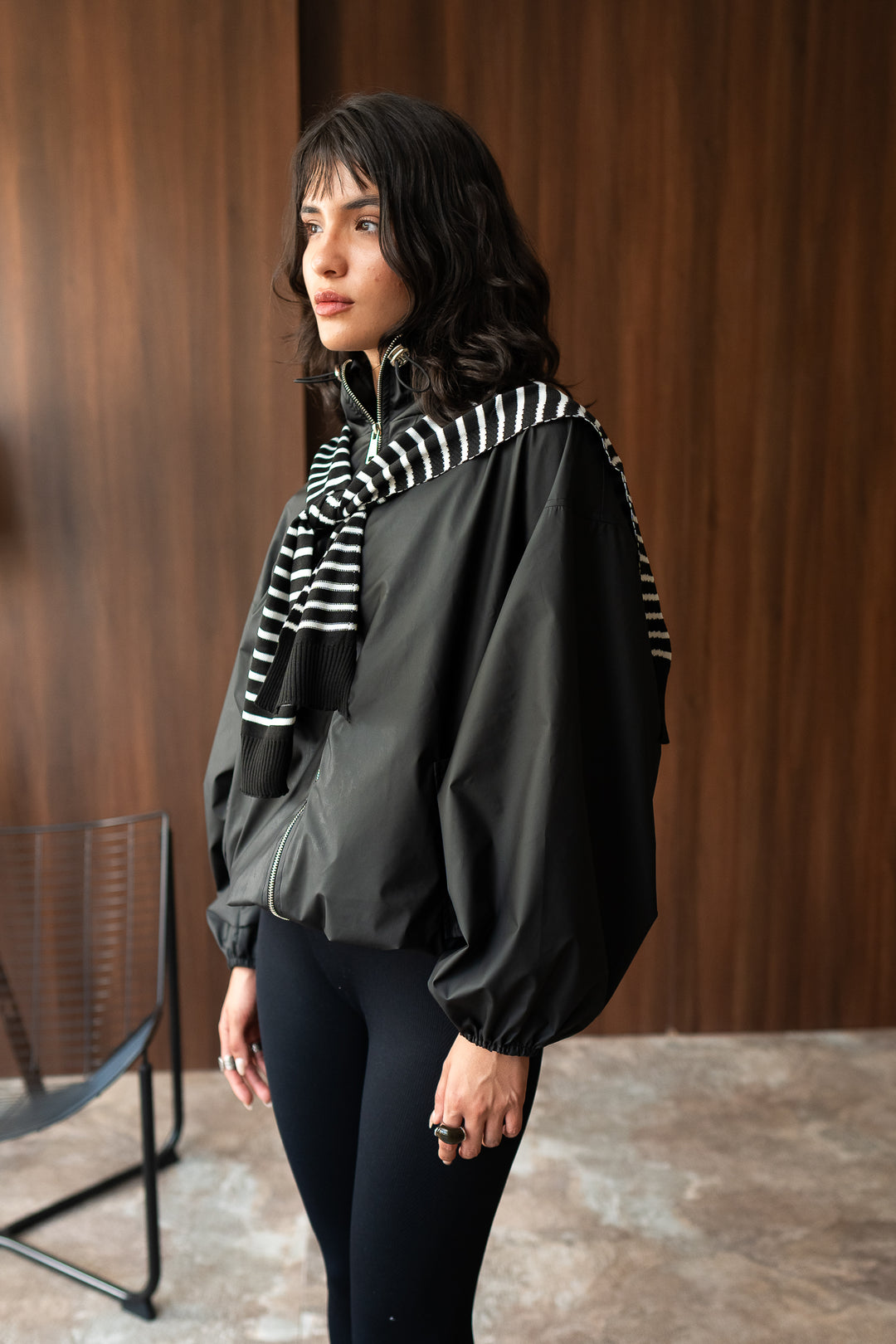 Striped Shoulder Sweater - Black