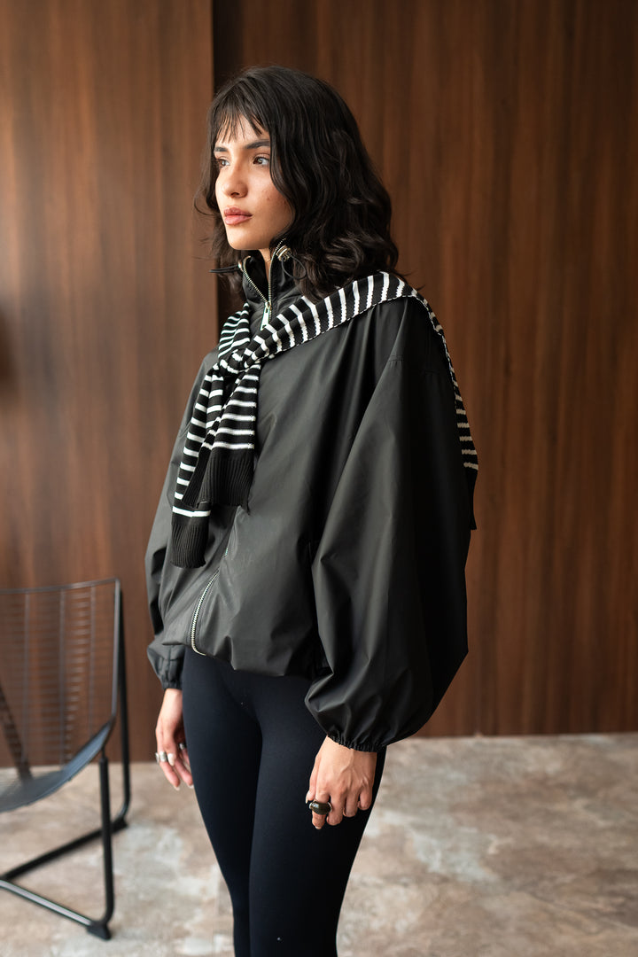 Striped Shoulder Sweater - Black