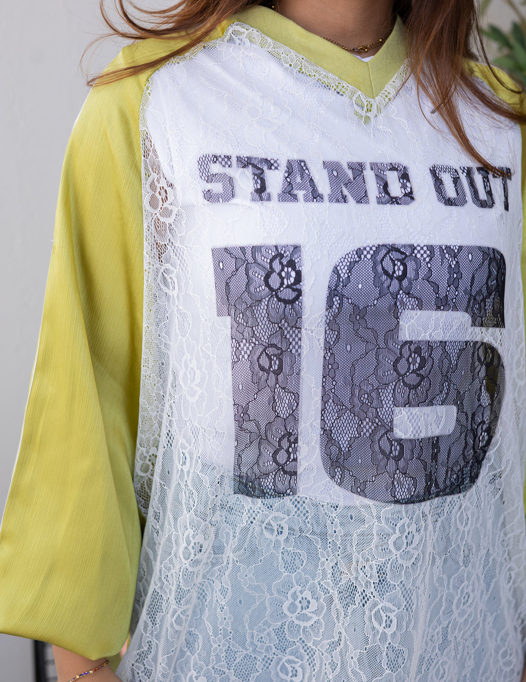 Mustard Printed Dentelle T-shirt