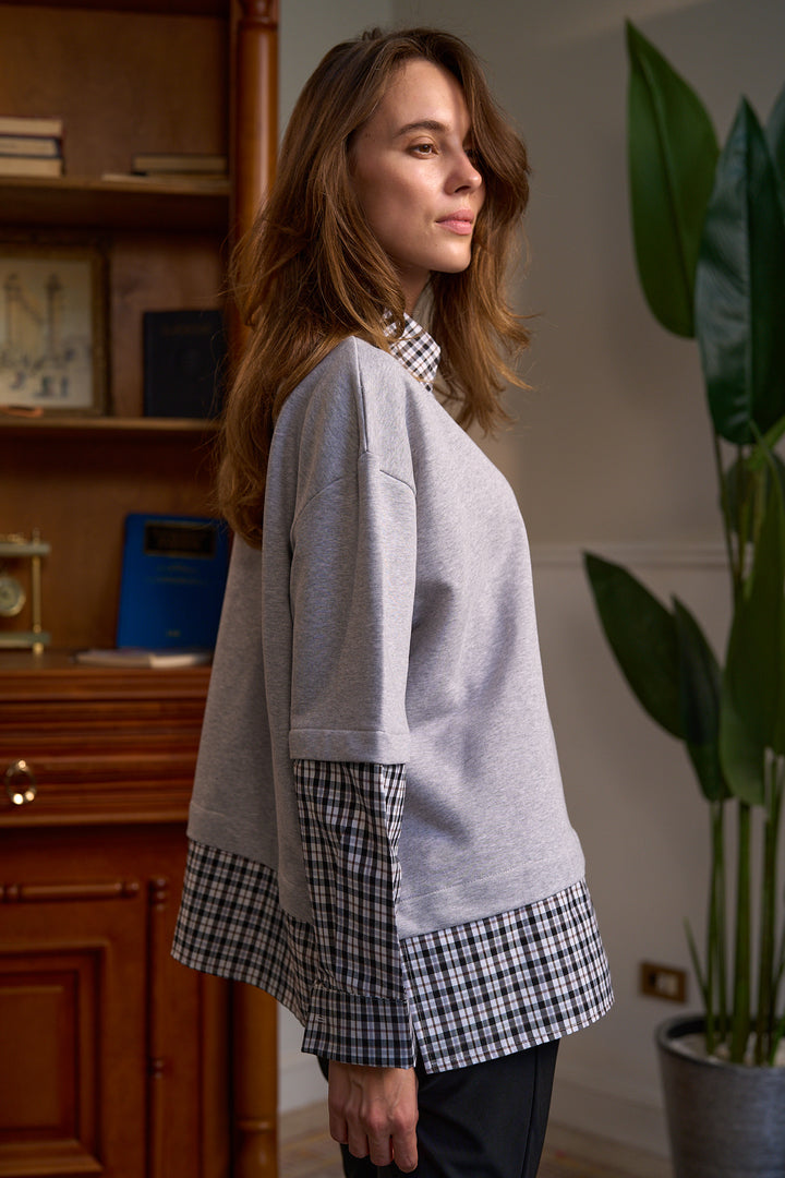 The Layered Collar Sweatshirt - Ash Check