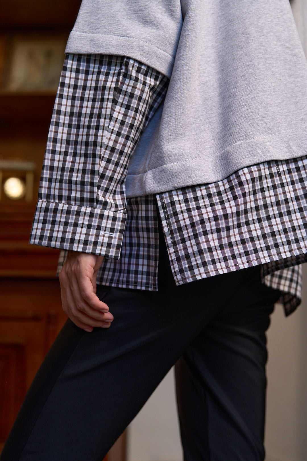 The Layered Collar Sweatshirt - Ash Check