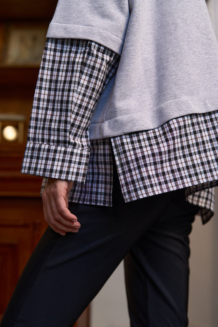 The Layered Collar Sweatshirt - Ash Check