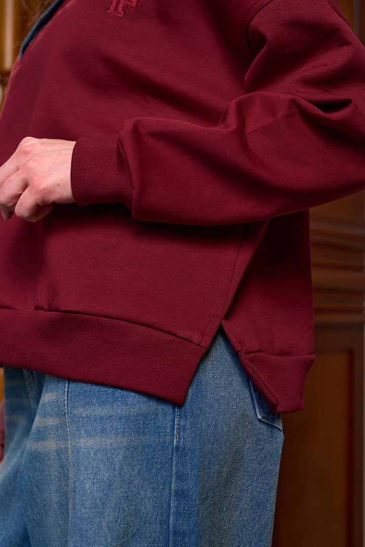 The Denim Polo Sweatshirt - Cranberry