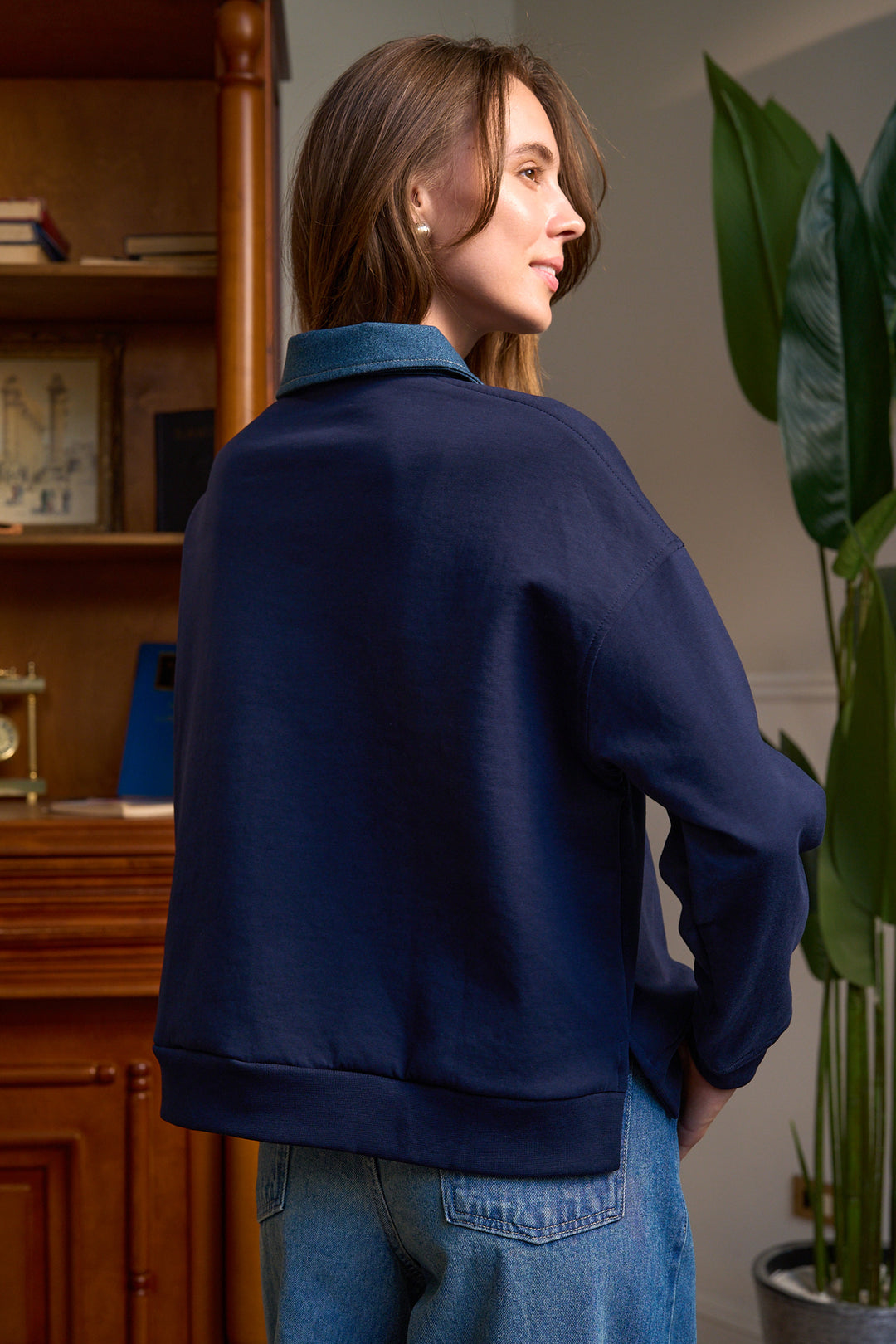 The Denim Polo Sweatshirt - Marine