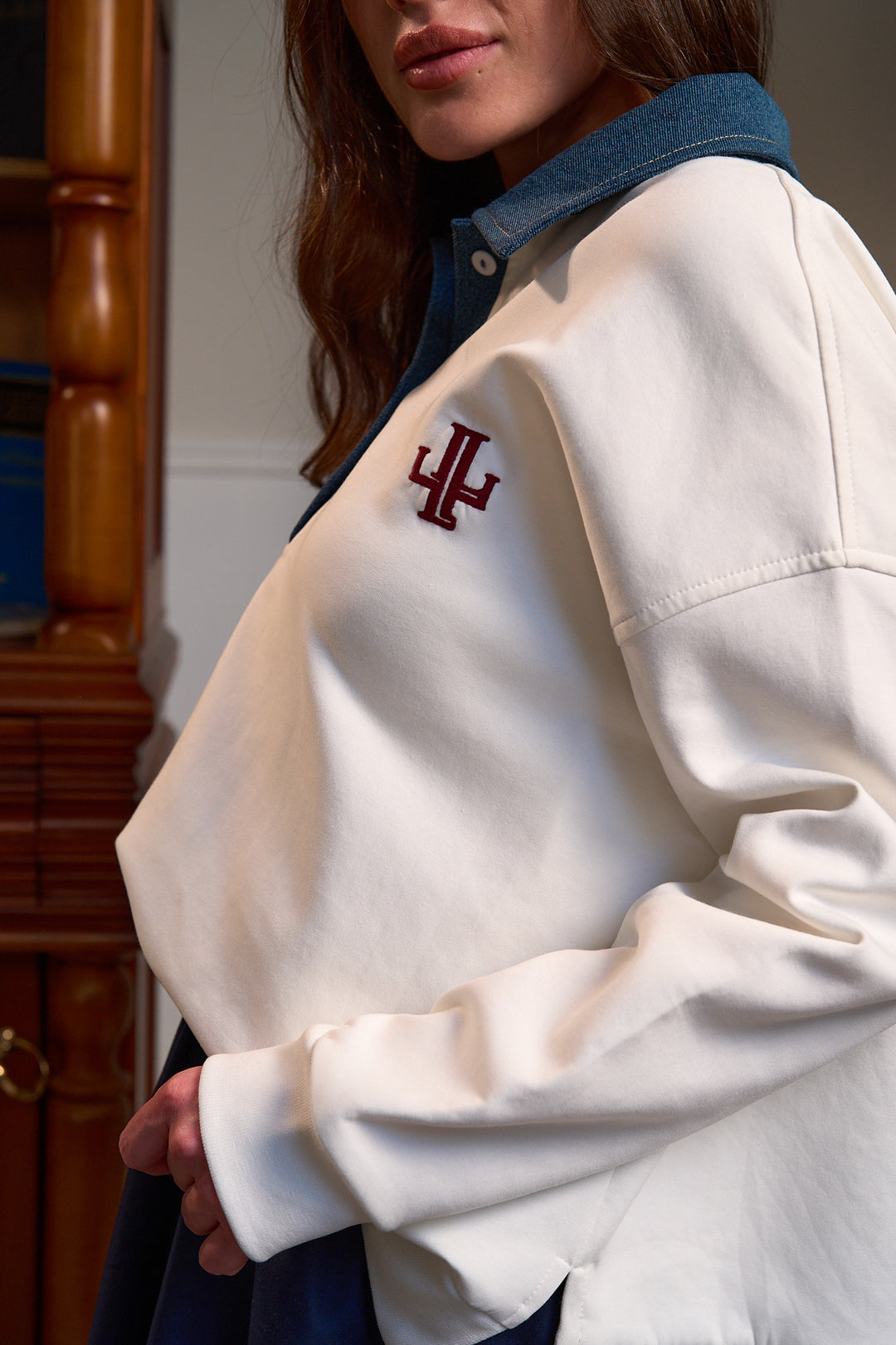 The Denim Polo Sweatshirt - Coconut