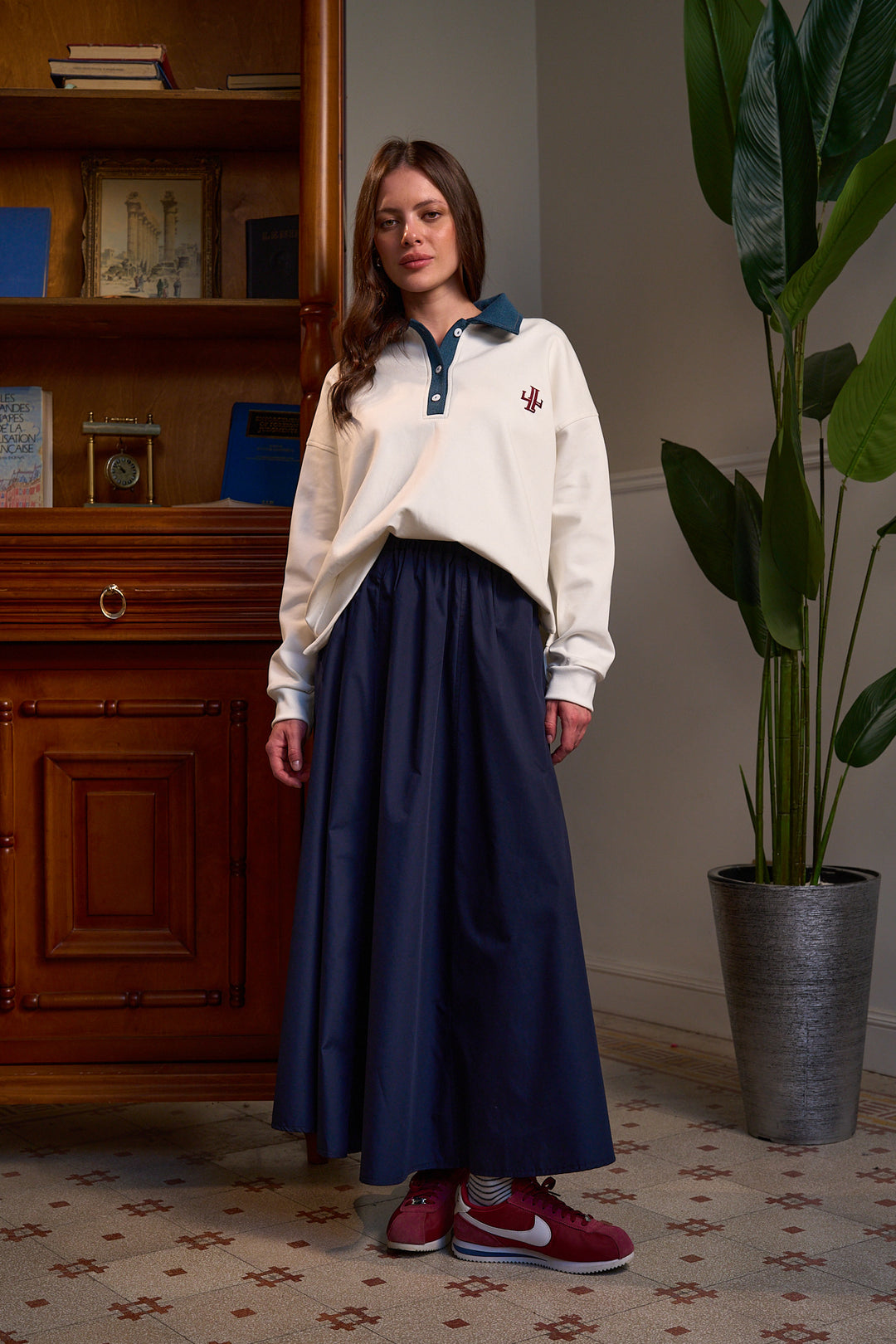 The Denim Polo Sweatshirt - Coconut