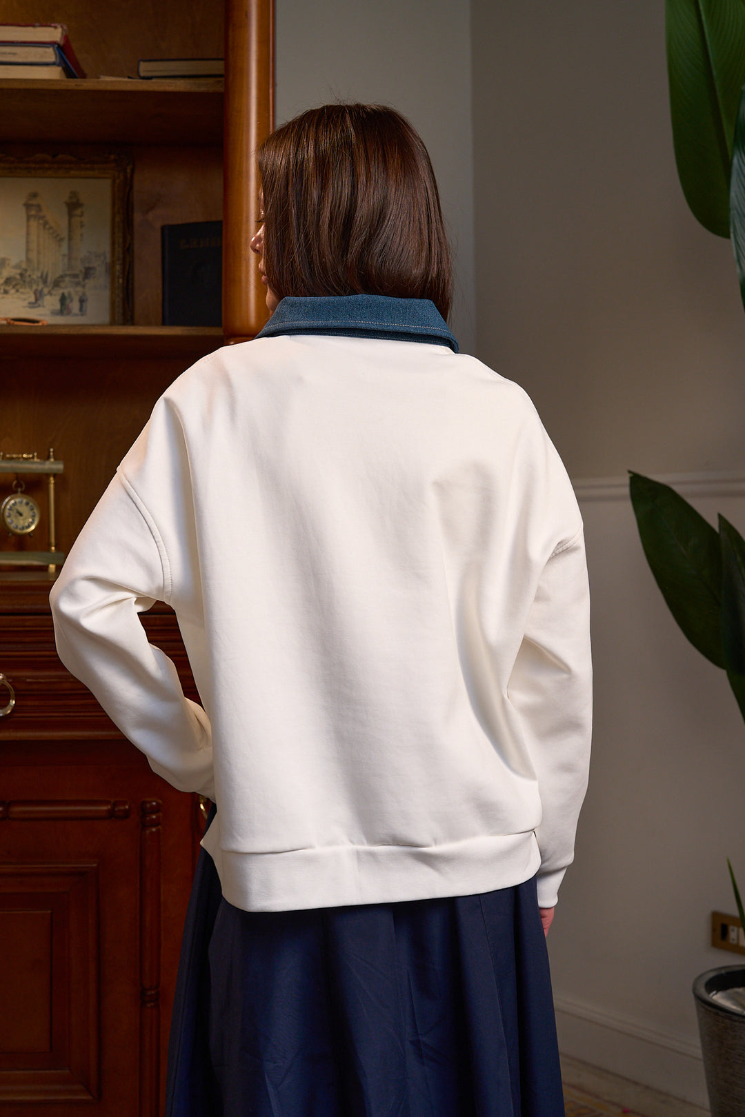 The Denim Polo Sweatshirt - Coconut