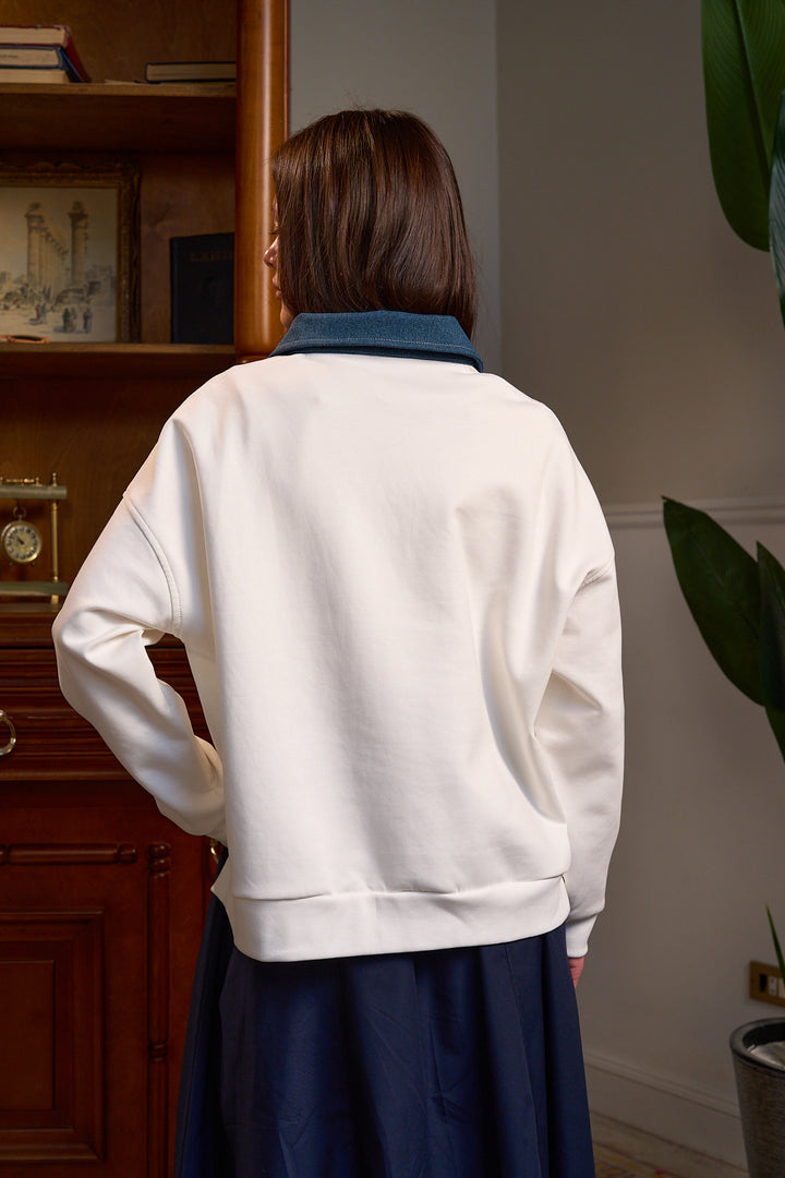The Denim Polo Sweatshirt - Coconut