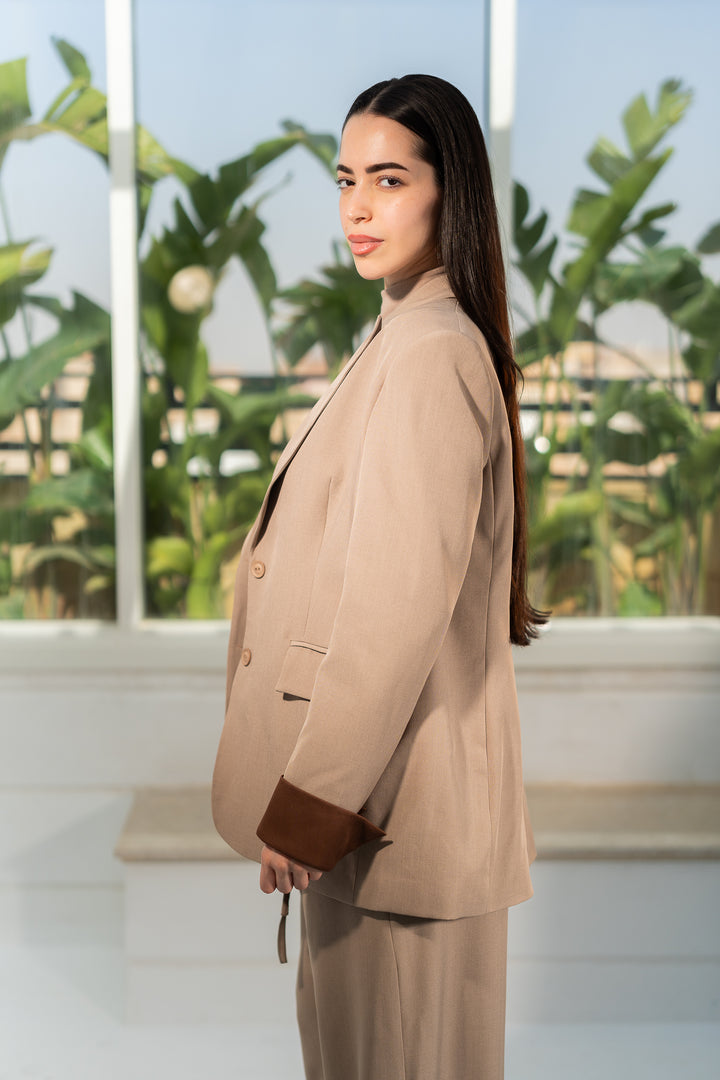 Contrast Cuff Blazer - Espresso