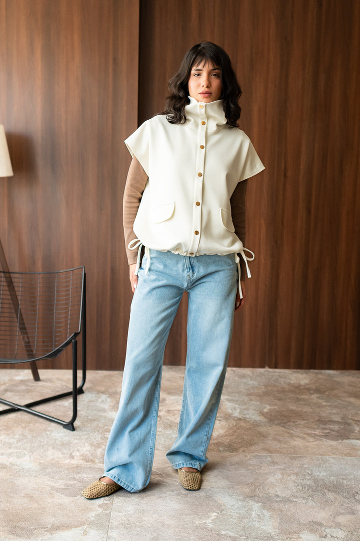 The High-Collar Vest - Cream