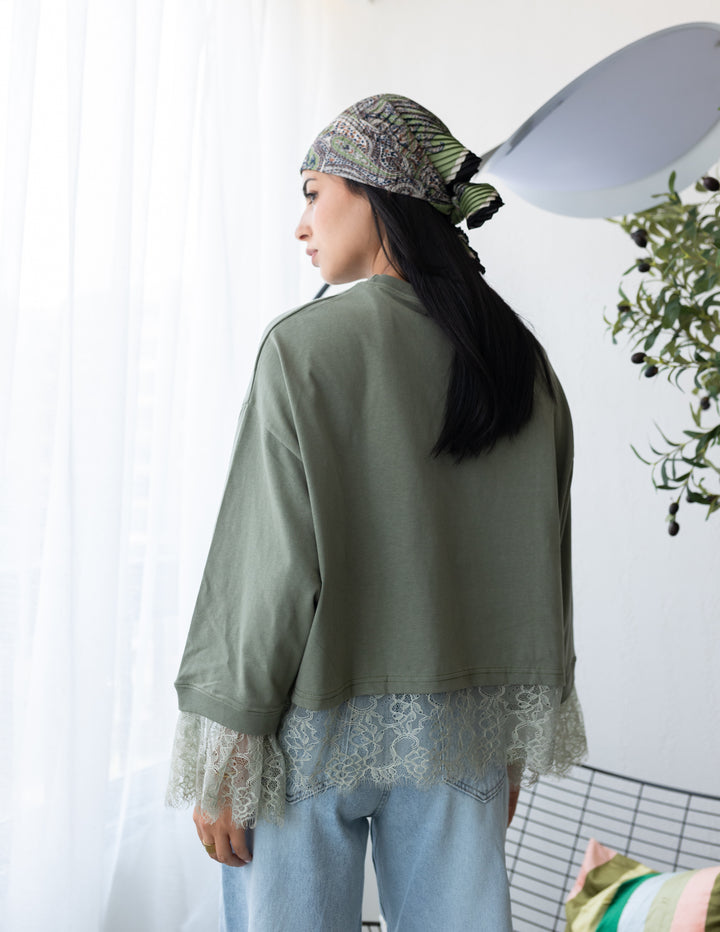 Mint Cropped Dentelle T-shirt