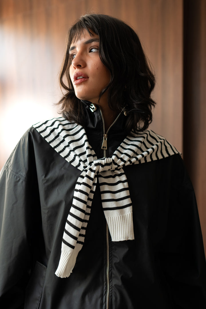 Striped Shoulder Sweater - White