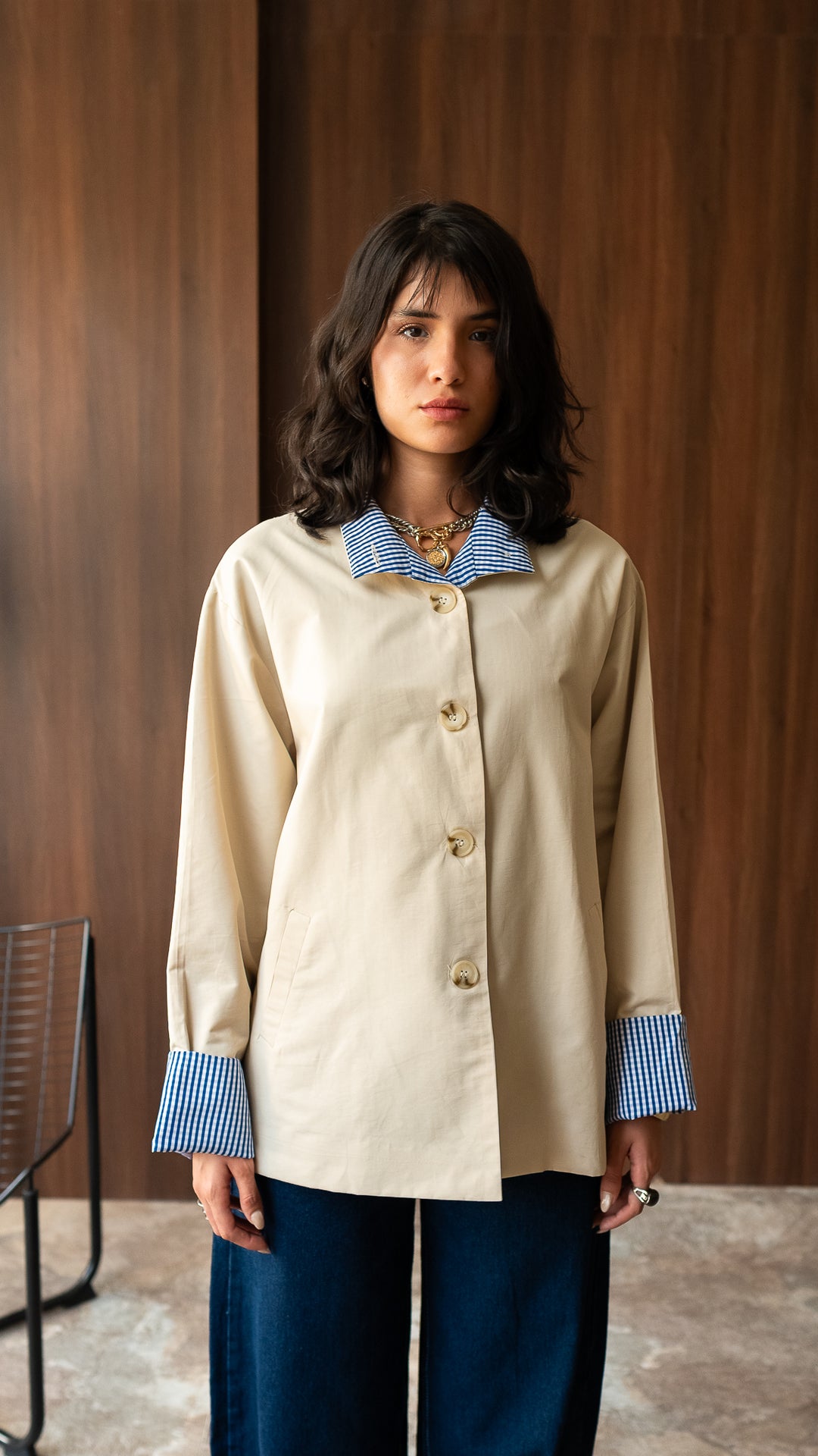 The Gingham Jacket - Cream