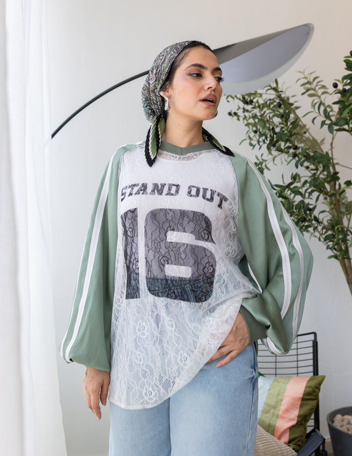 Mint Printed Dentelle T-shirt
