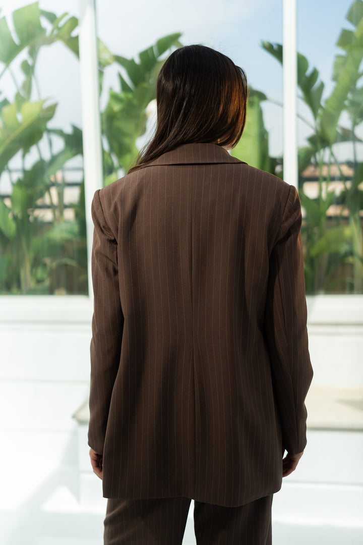 The Power Stripe Blazer - Choco