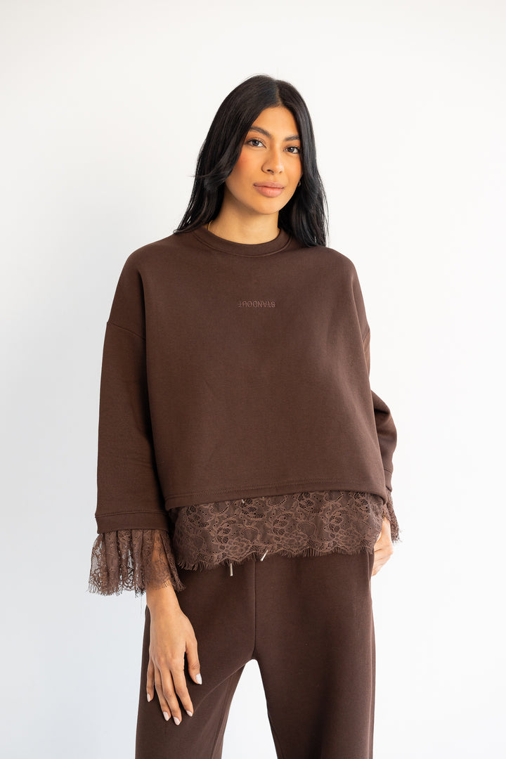 Signature Cropped Crewneck - Chocolate Brown