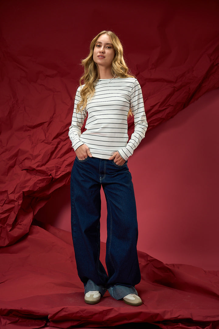 Full Sleeved Cotton WhiteXBlack Top