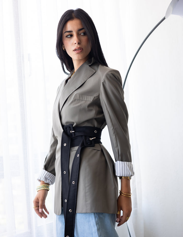 Dark Beige Belt Blazer