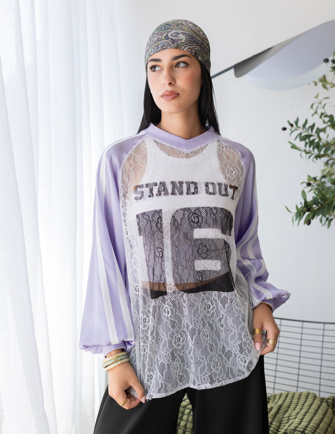 Lavender Printed dentelle T-shirt