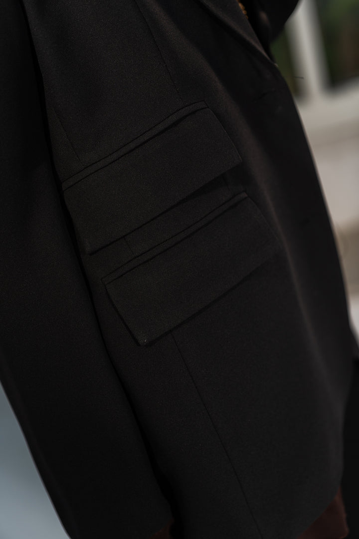 The Satin Trim Blazer - Noir