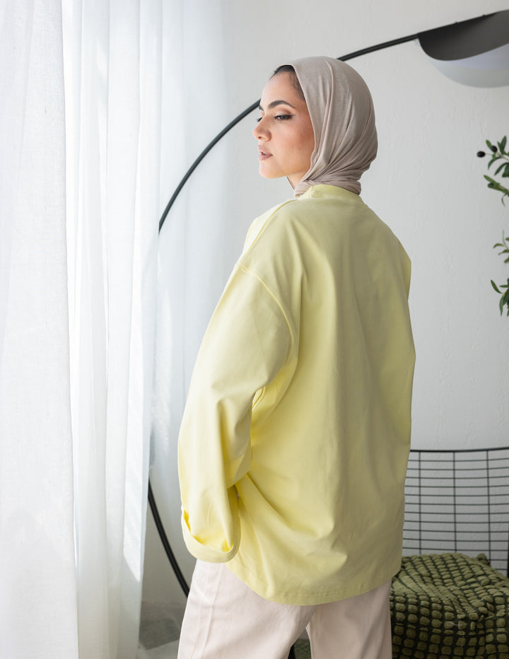 Powder Yellow Cotton Basic T-shirt