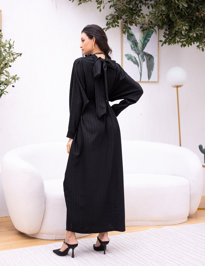Crushed Bow Dress Black