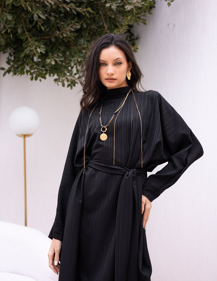 Crushed Bow Dress Black