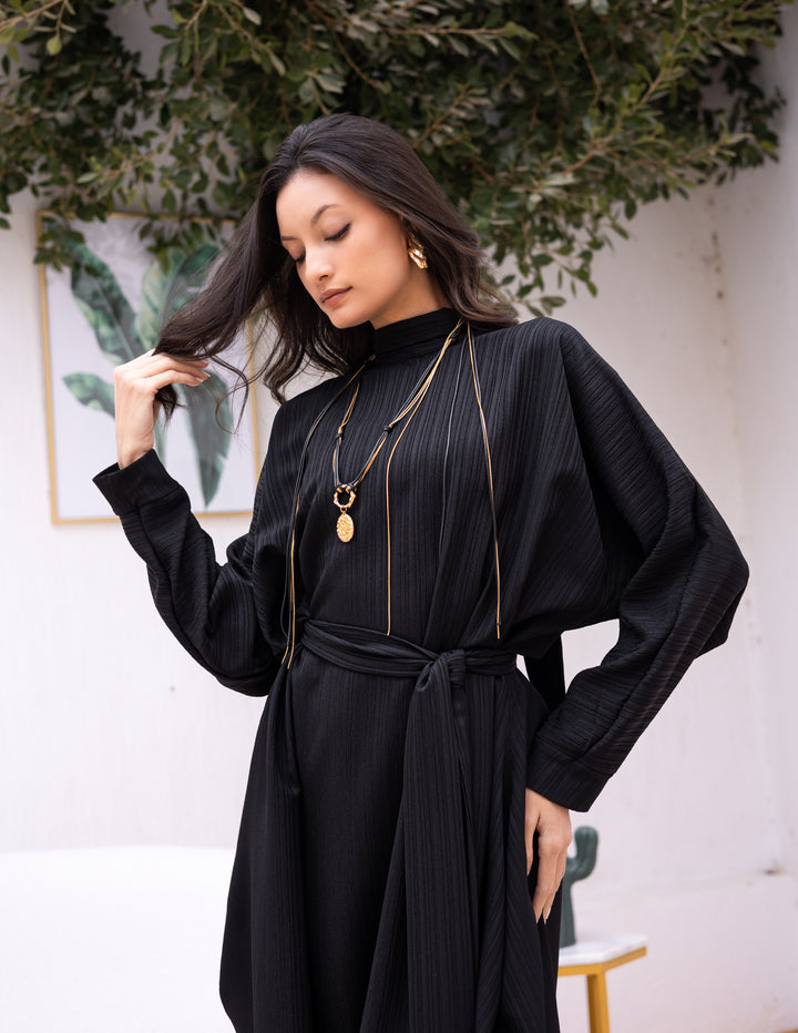 Crushed Bow Dress Black