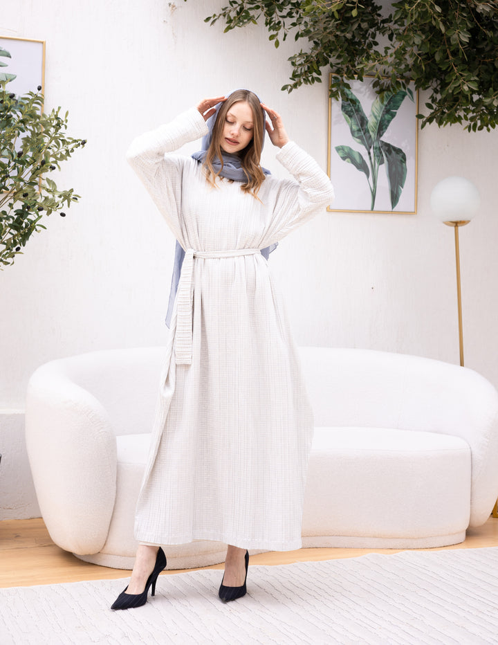 Linen Bow-Dress OffwhitexBabyblue