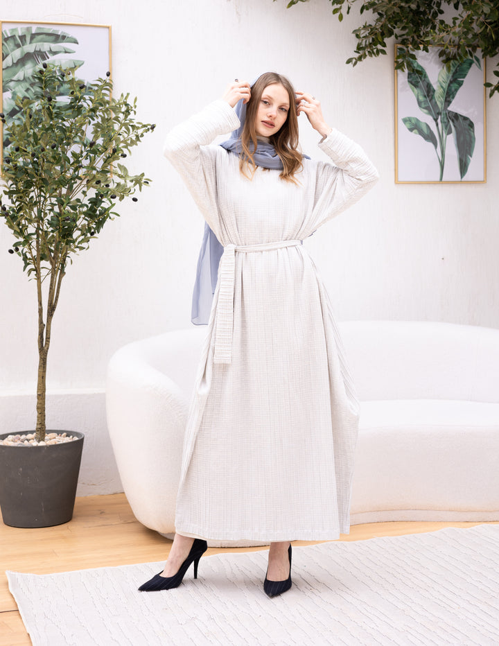 Linen Bow-Dress OffwhitexBabyblue