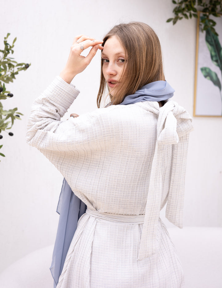 Linen Bow-Dress OffwhitexBabyblue