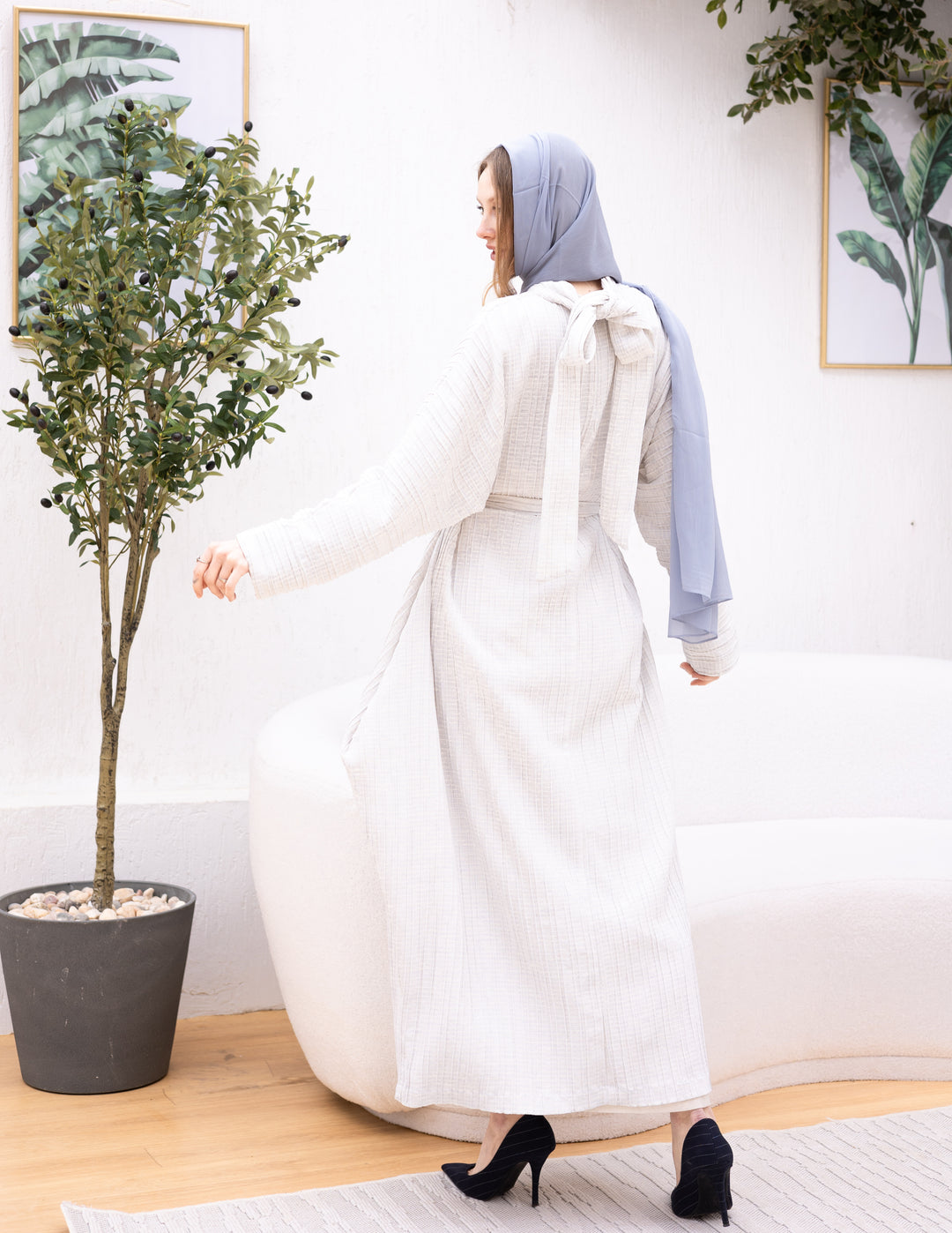 Linen Bow-Dress OffwhitexBabyblue