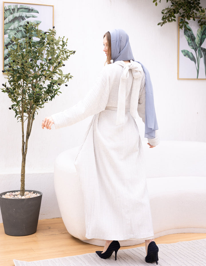Linen Bow-Dress OffwhitexBabyblue