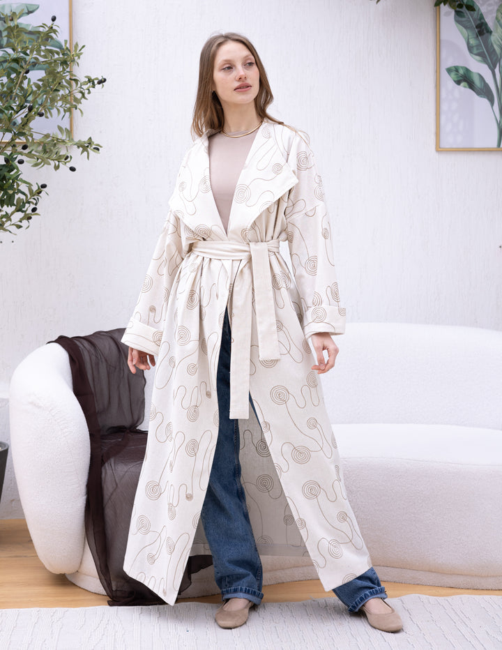 Linen Open Cardigan Circle Embroidery