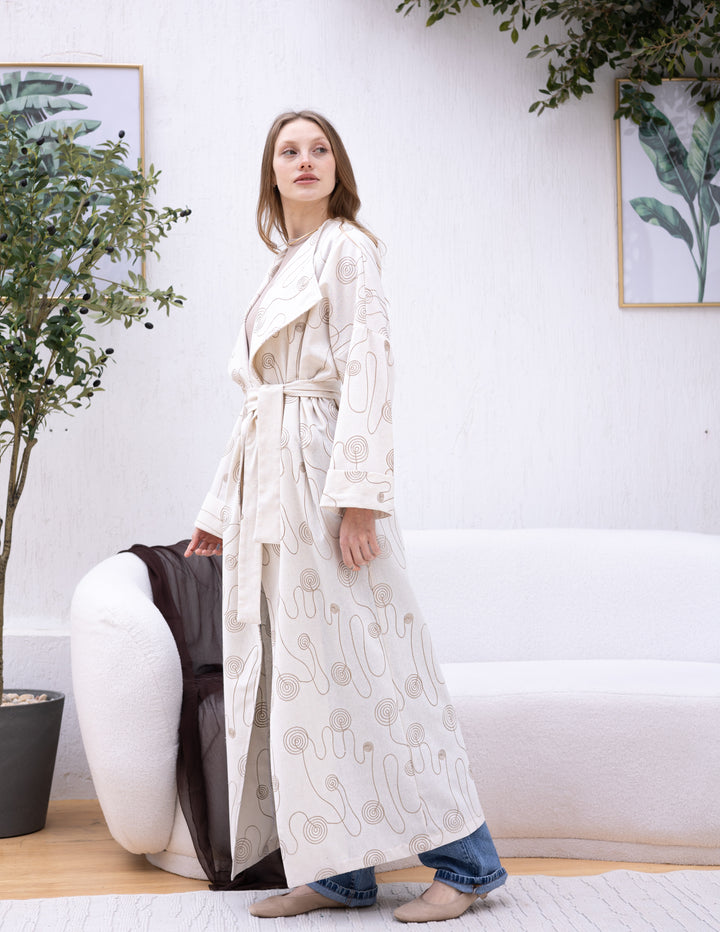 Linen Open Cardigan Circle Embroidery