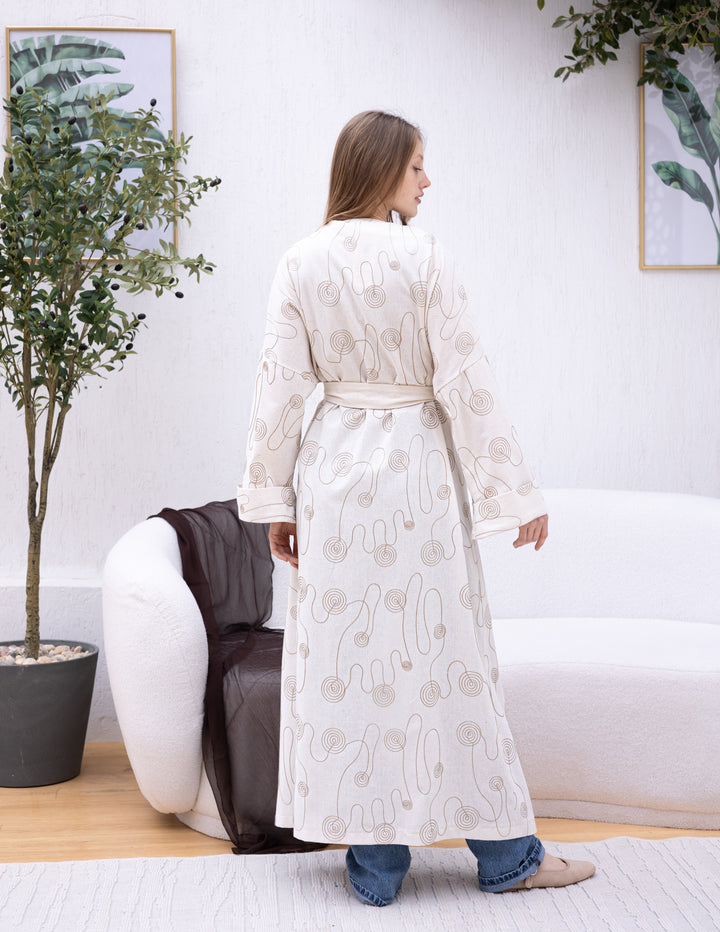Linen Open Cardigan Circle Embroidery