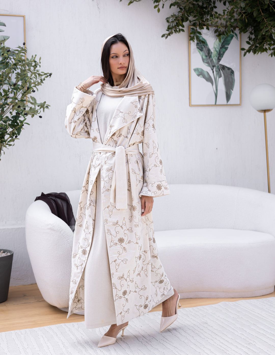 Linen Open Cardigan Flowers Embroidery