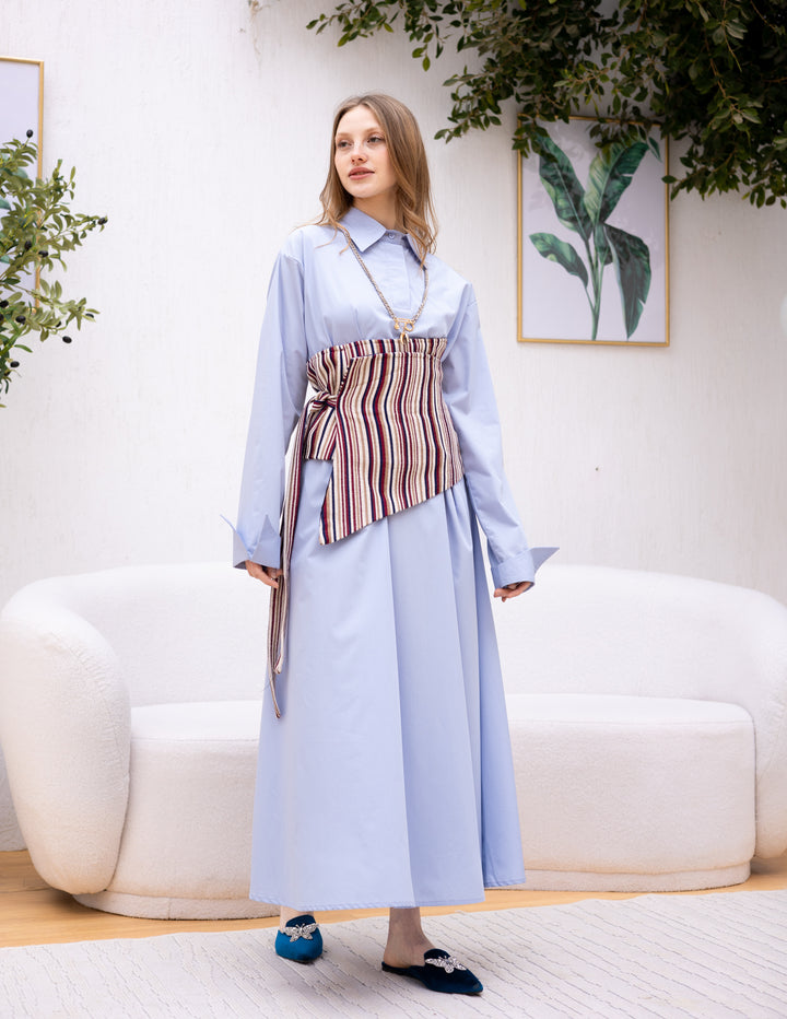 Eastern shades of blue and burgundy belt