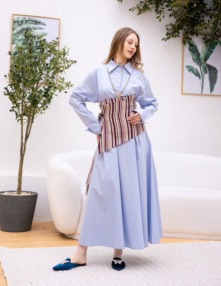 Eastern shades of blue and burgundy belt