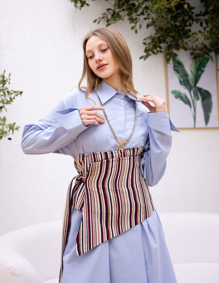 Eastern shades of blue and burgundy belt