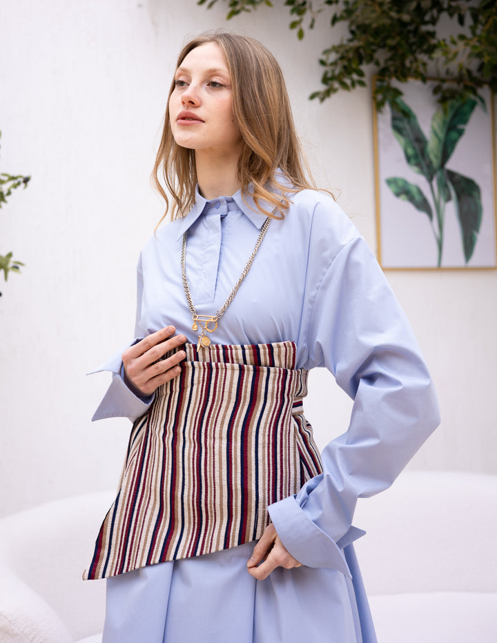 Eastern shades of blue and burgundy belt