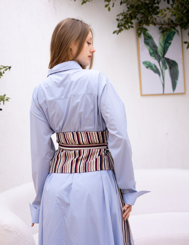 Eastern shades of blue and burgundy belt