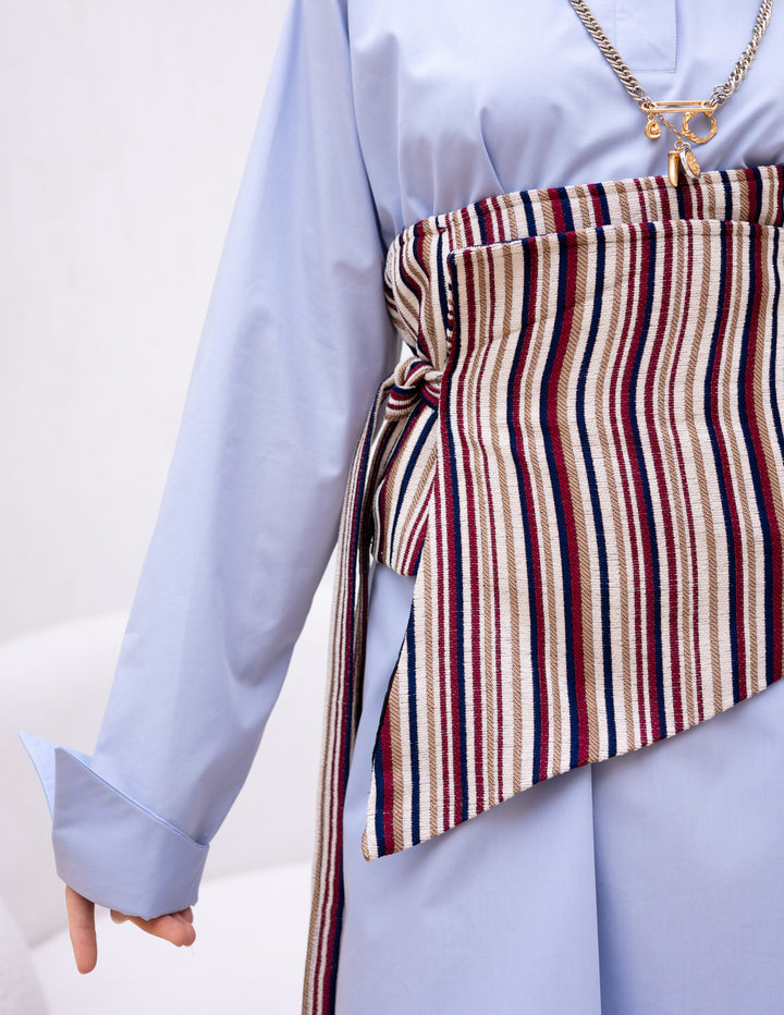 Eastern shades of blue and burgundy belt