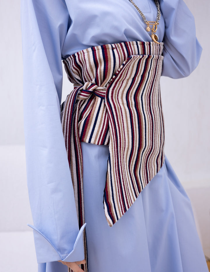 Eastern shades of blue and burgundy belt