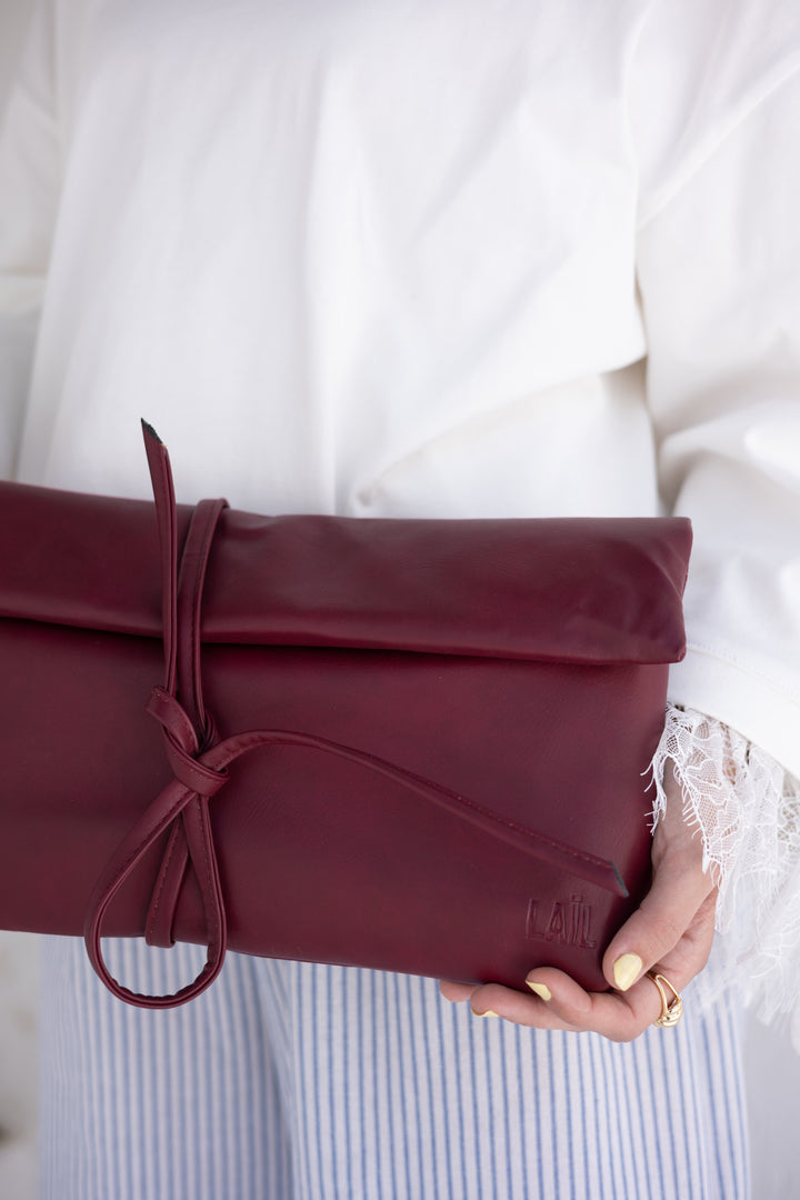 Lail Leather Clutch - Burgundy