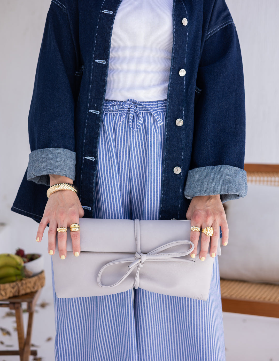 Lail Leather Clutch - Light Grey