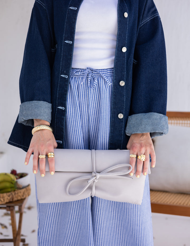 Lail Leather Clutch - Light Grey