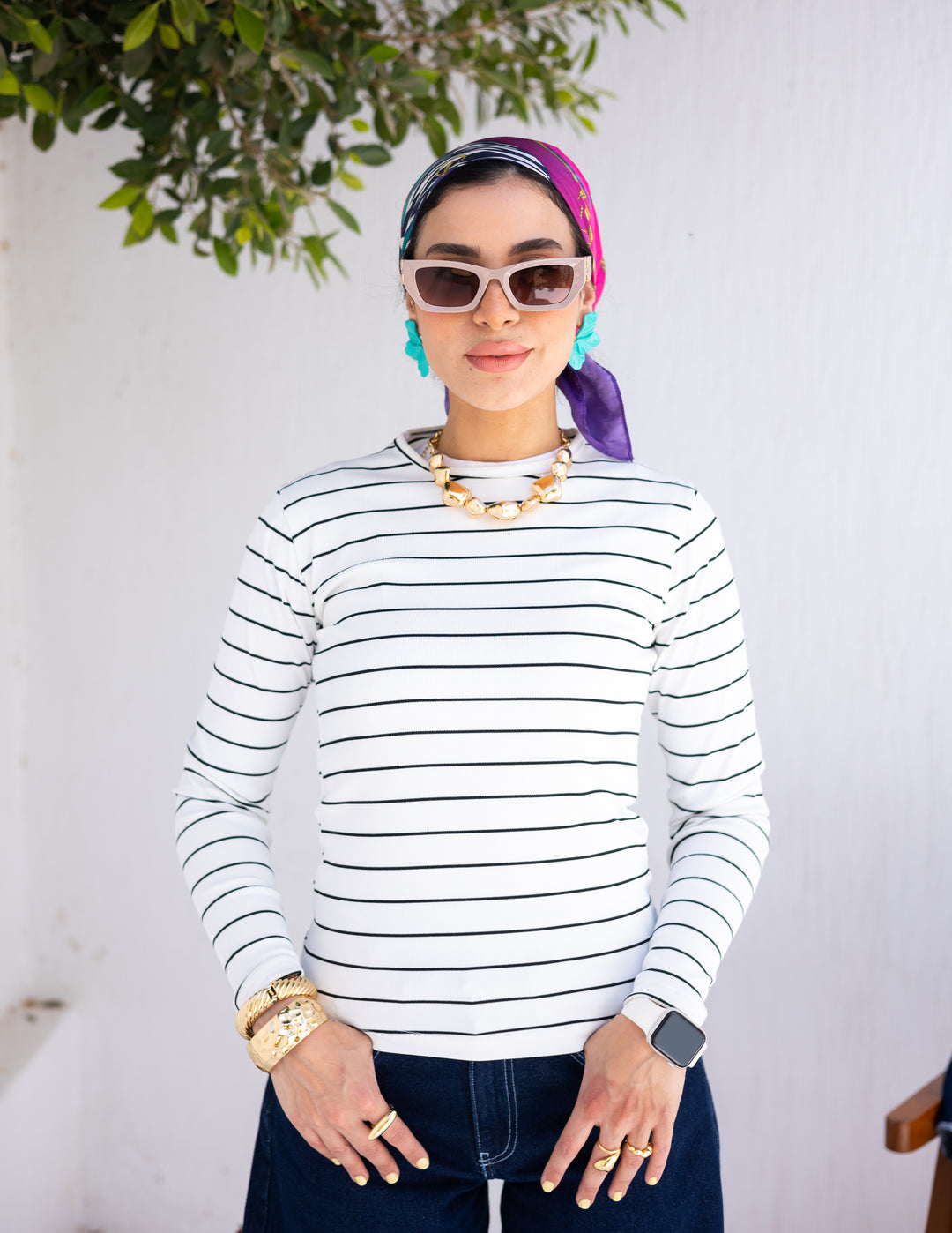 Full Sleeved Cotton WhiteXBlack Top