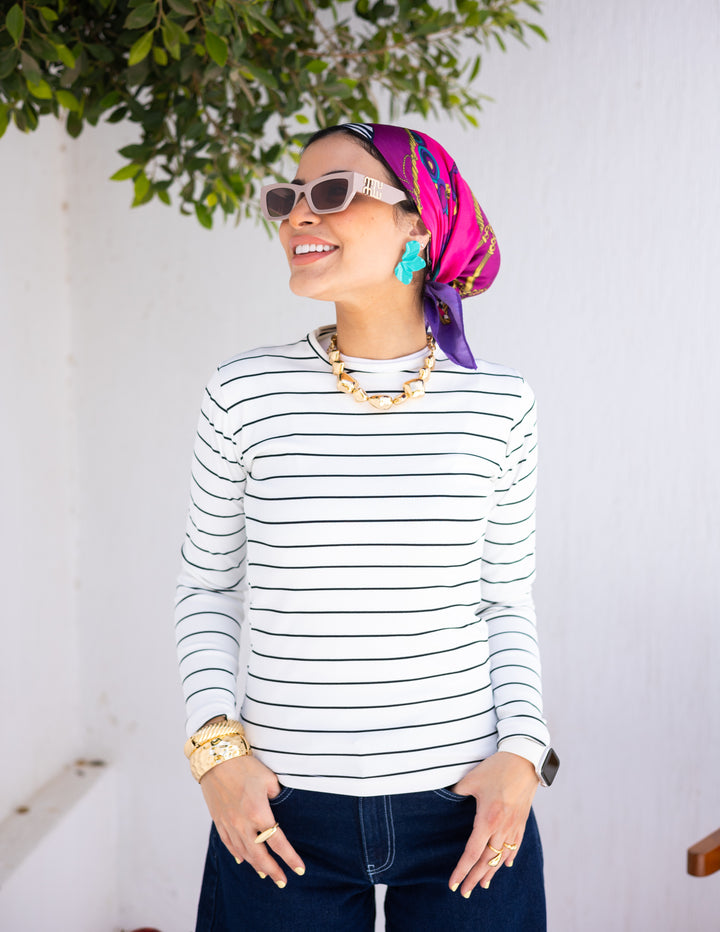 Full Sleeved Cotton WhiteXBlack Top
