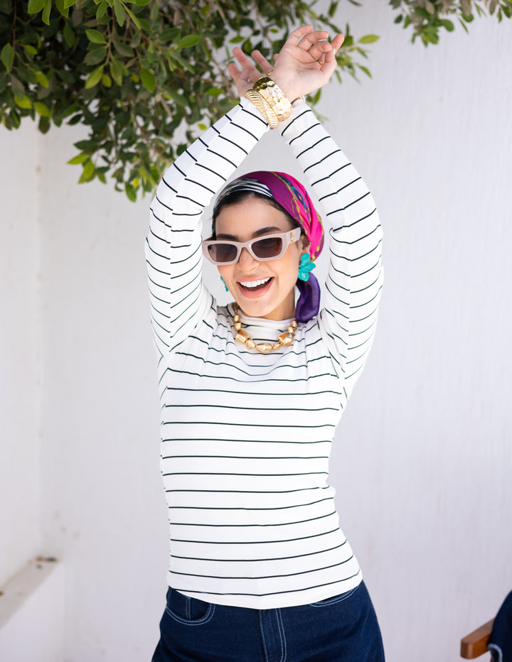Full Sleeved Cotton WhiteXBlack Top